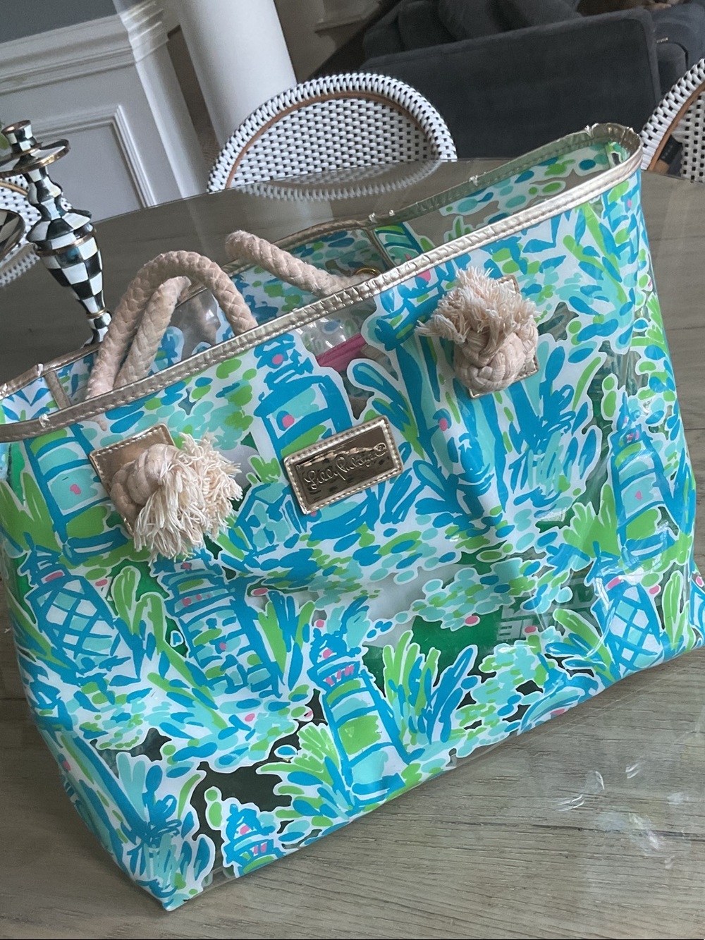 Lilly Pulitzer Blue & Green Printed Tote with Rope Handles